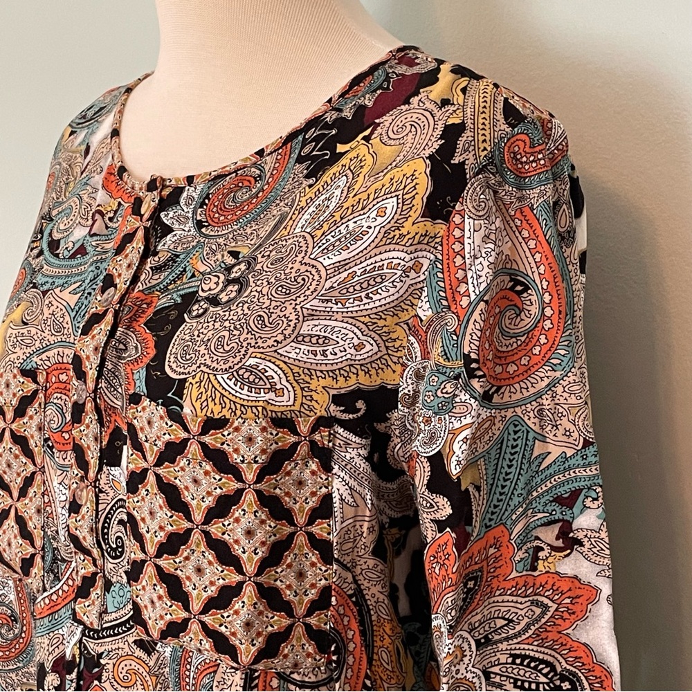 Roz & Ali High Low Floral Paisley Tunic Blouse Size L